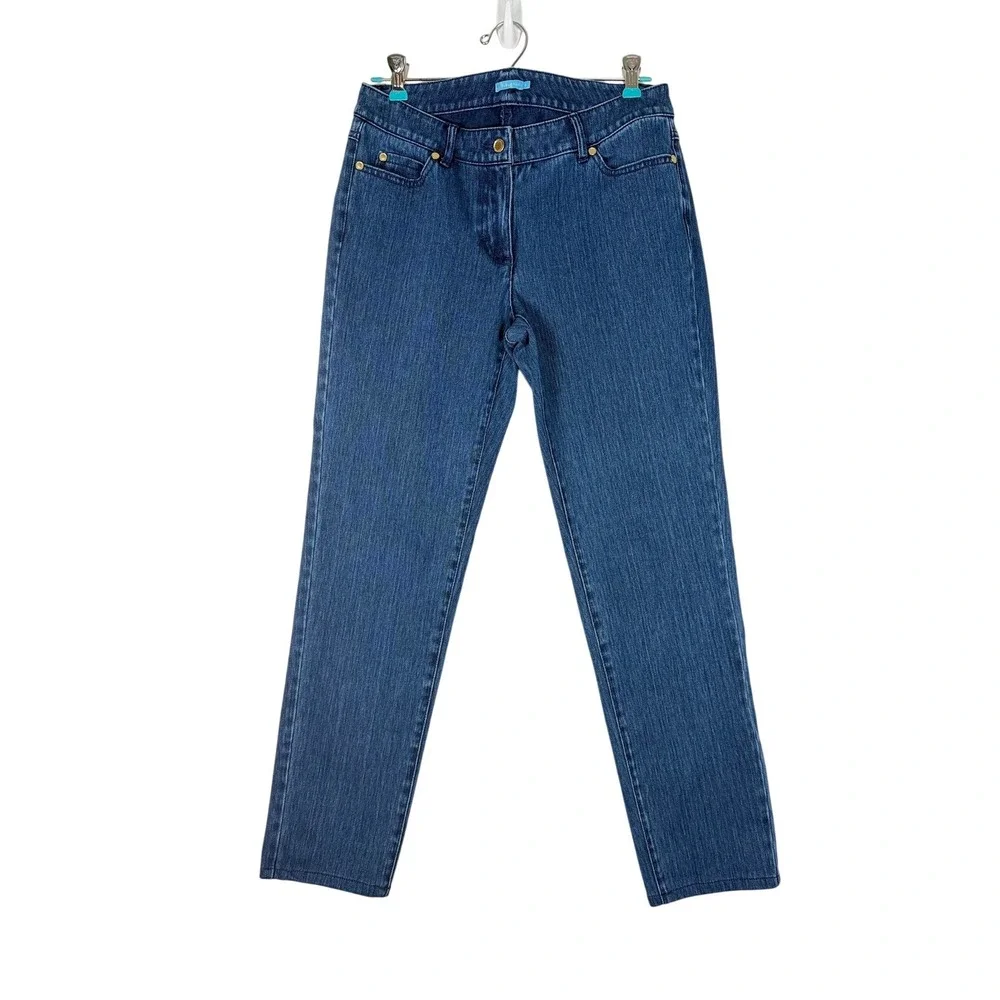 J.McLaughlin‎ Womens Dark Wash Straight Leg Stretch Jeans Blue Size 4 Gold Rivet